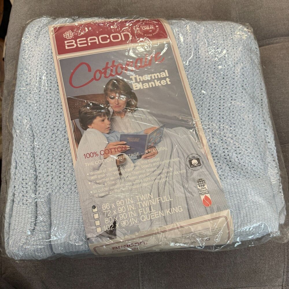 Vintage Beacon Cottonaire Thermal Blanket Twin Size, 66 x 90 in, 100% Cotton